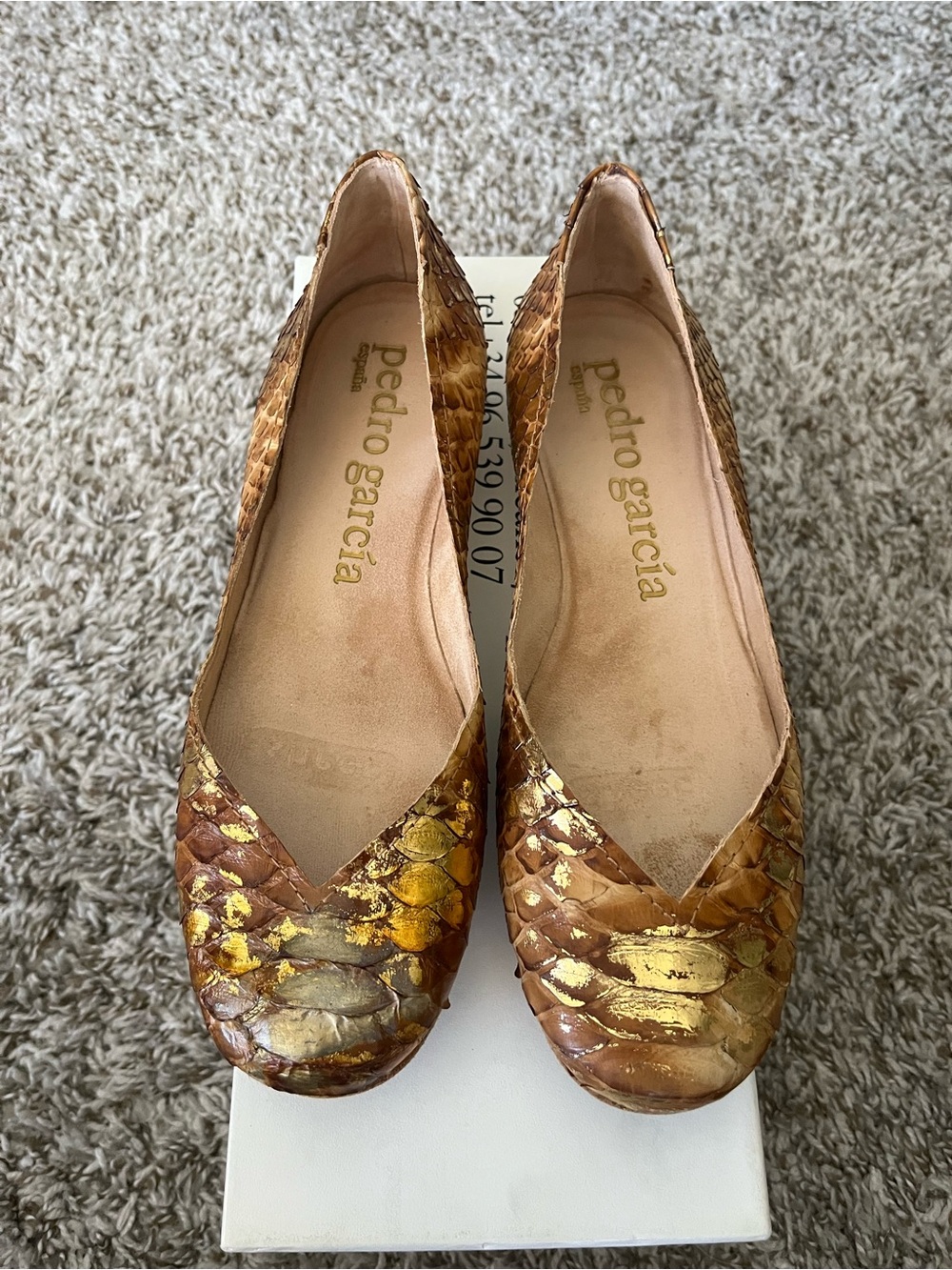 Pedro Garcia Gold & Brown Python Ivette Ballet Flats Women's Size 38/8 US - Picture 2 of 12